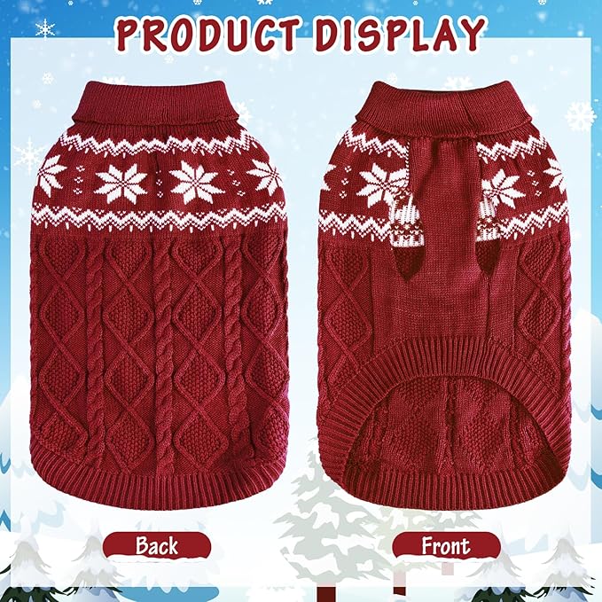 Warm Winter Pink Dog Sweater - Cold Weather Pet Clothes for Small Medium Large Dogs Indoor Outdoor, Soft Classic Knit Puppy Apparel Coat, Dark Red, S