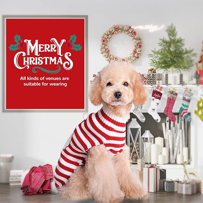 PETCARE Santa Dog Sweater Christmas Funny Cute Red Striped Cat Sweater Vest Pet Holiday Dog Clothes Puppy Sweaters for Small Medium Large Dogs Cats Fall Winter Outfits Xmas Dogs Costume,XX-Small