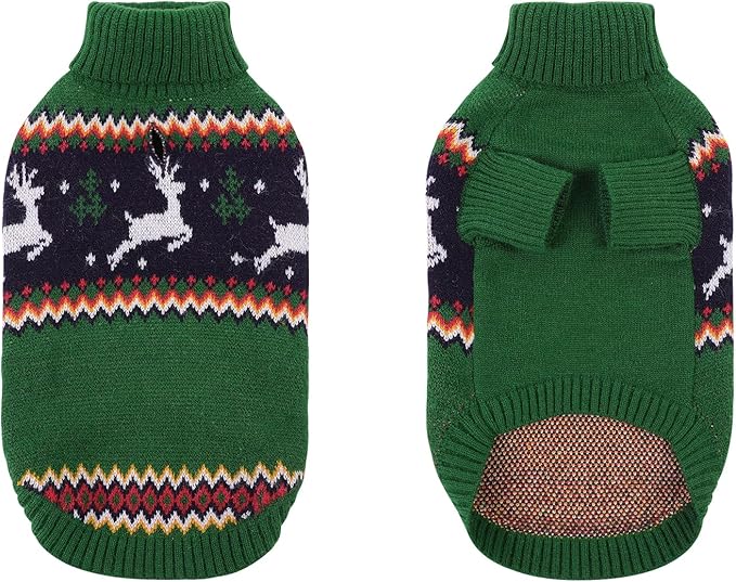 Queenmore Dog Christmas Sweater,Turtleneck Knitted Pullover Xmas Pet Clothes Sweatshirt,Christmas Outfit, Warm Dog Sweaters for Small Dogs Boy Girl,XmasDeer,XS