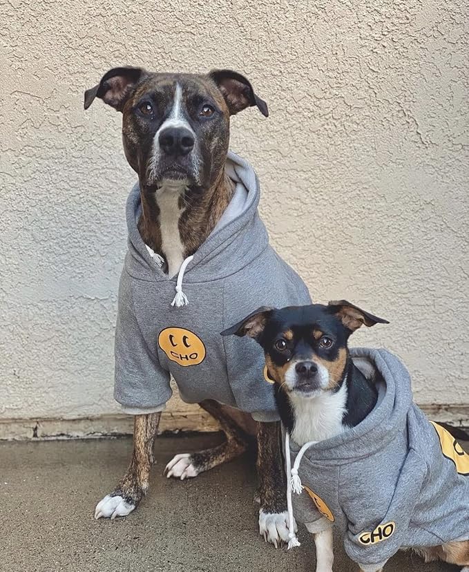 ChoChoCho Smiley Dog Hoodie Stylish Dog Clothes Smiley Face Sweater Cotton Sweatshirt Fashion Outfit for Dogs Cats Puppy Small Medium Large (L, Grey)