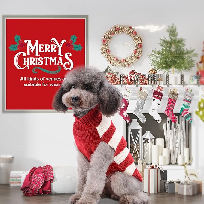 PETCARE Reindeer Christmas Dog Sweater Red Striped Cat Sweater Cartoon Elk Pet Vest Holiday Dog Clothes Puppy Sweaters for Small Medium Large Dogs Cats Fall Winter Outfits Xmas Dogs Costume,Large