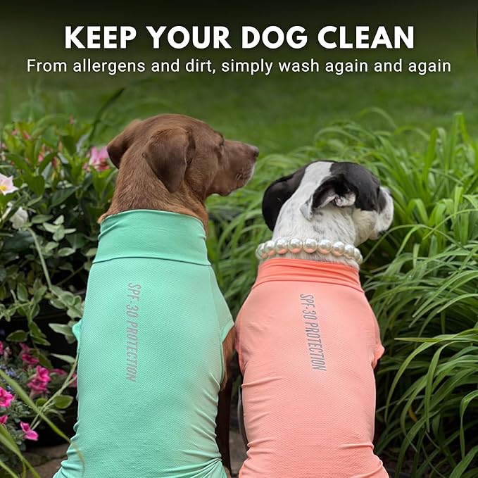 Spark Paws Sunblock Dog T-Shirt, SPF30 Protection, Lightweight Breathable Quick Dry for Dogs with Sensitive Skin - Peach & Mint (Set of 2) - L