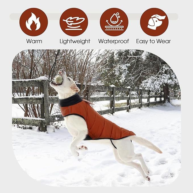 IDOMIK Dog Winter Coat, Warm Waterproof Dog Puffer Jacket with Harness Hole, Adjustable Reflective Snow Jacket Vest with Turtleneck, Pet Cold Weather Coats for Small Dogs,Caramel,S