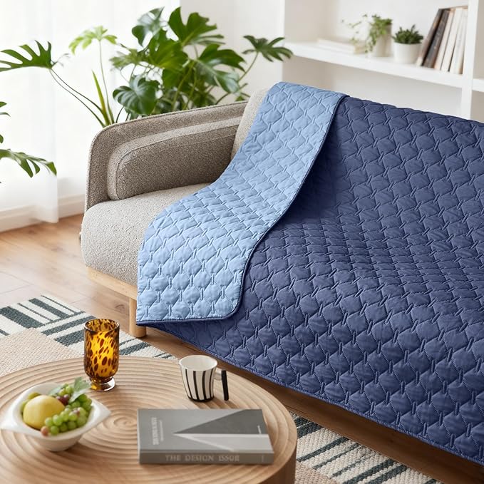 gogobunny 100% Double Sided Waterproof Dog Blanket Soft Pet Bed Cover Reversible Protect Furniture Couch Sofa Car for Puppy Large Dog Cat (Dark Navy/Light Navy, 82x120 Inch (Pack of 1))