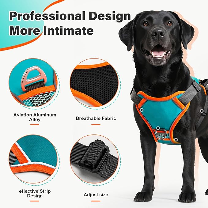No Pull Dog Harness, 2 in 1 Retractable Harness with Auto-Lock, Reflective Breathable Mesh and Handle, Adjustable Leash Set for Small, Medium,Large Dogs,Cats (Color 1, M)