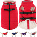 Dogcheer Dog Coat with Harness, Waterproof Dog Jacket Adjustable Pet Winter Coat with Zipper, Christmas Puppy Snow Jacket Fleece Sweater for Small Medium Large Dogs - Red S