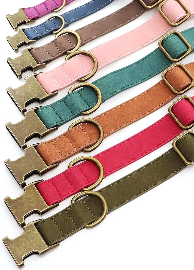 Didog Soft PU Leather Dog Collar, Stylish Quick Released Dog Collars for Medium Dogs, Easy Clean Adjustable Pet Collar for Daily Walking, Dark Green, M Fit 13-21" Neck