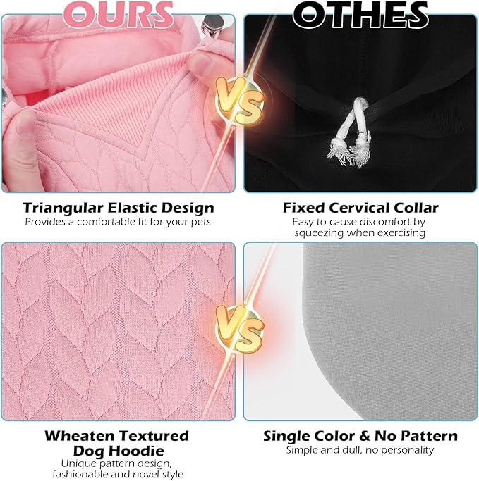 EXPAWLORER Textured Cable Knit Basic Dog Hoodie, Elevated Style Dog Sweater with Leash Hole and Pocket, Soft and Warm Pet Winter Coat, Cold Weather Clothes for Small Medium Large Dogs,Pink M