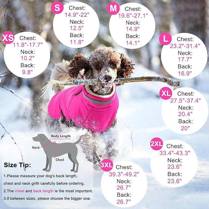 Dogcheer Dog Coat, Waterproof Dog Jacket with Harness, Reflective Adjustable Puppy Winter Coat with Zipper, Christmas Pet Snow Jacket Clothes for Small Medium Large Dogs - Pink S