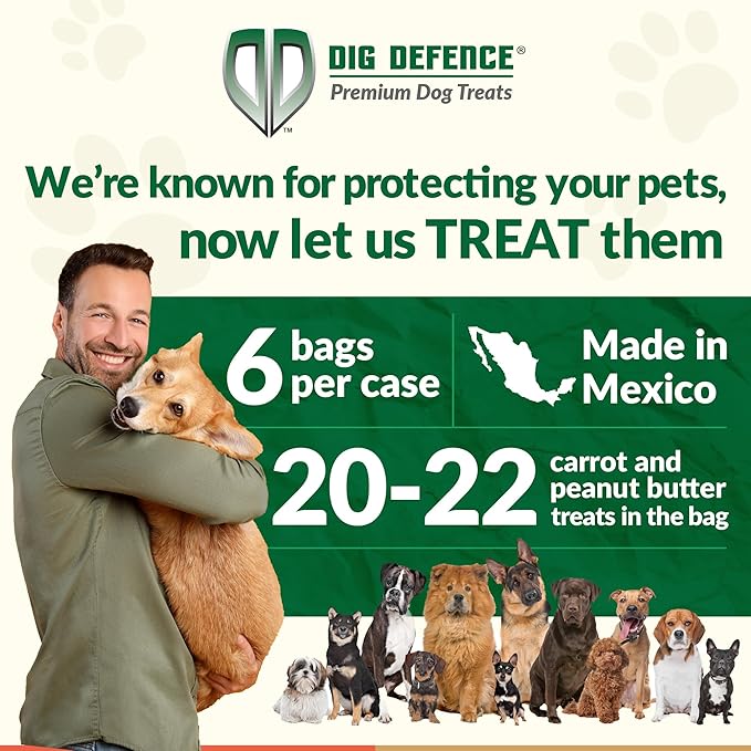 Dig Defence Premium Dog Treats - Carrot & Peanut Butter Gourmet Healthy Dog Treats, All-Natural Ingredients Training Treats for Dogs, 6-Pack