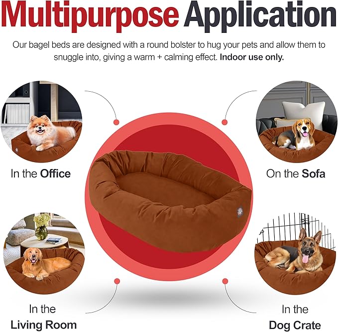 Majestic Pet 40 Inch Suede Shredded Memory Foam Mix Calming Large Dog Bed Washable 40 x 29 x 9 (Inch) - Cozy Soft Round Donut Dog Bed with Spine for Head Support - Pet Bed Rust
