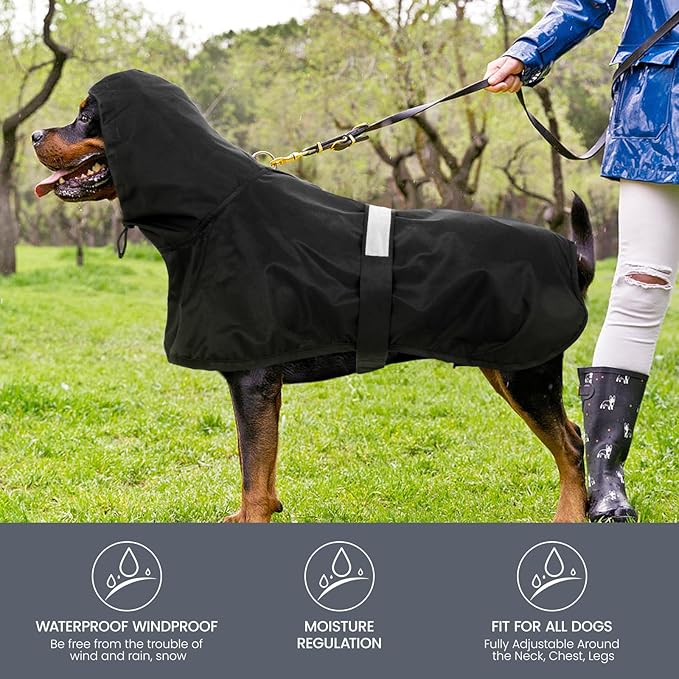 Nanaki Rain Poncho for Large Dogs with Leash Hole, Reflective Adjustable Pet Rain Vest for Rainny Snow Foggy Days,Windproof Waterproof Dog Coat Jacket for Outdoor Hiking Walking Hunting Black 3XL