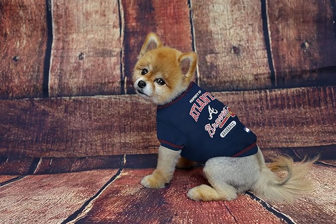 MLB Atlanta Braves Dog T-Shirt, Large. - Licensed Shirt for Pets Team Colored with Team Logos. - Premium Stretchable Materials for The Comfort of Your Dog & Cat.