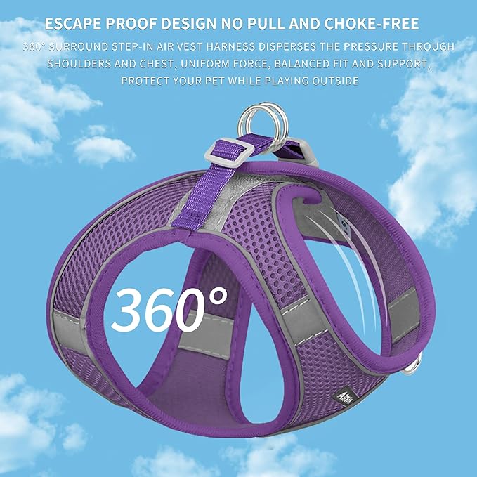 AIITLE Small Harness for Puppy with A Leash - Summer Dog Vest Harness with Super Breathable Mesh, Reflective No-Pull Pet Harness for Outdoor Walking, Camping for Small Dogs, Cats Pure Purple XXS