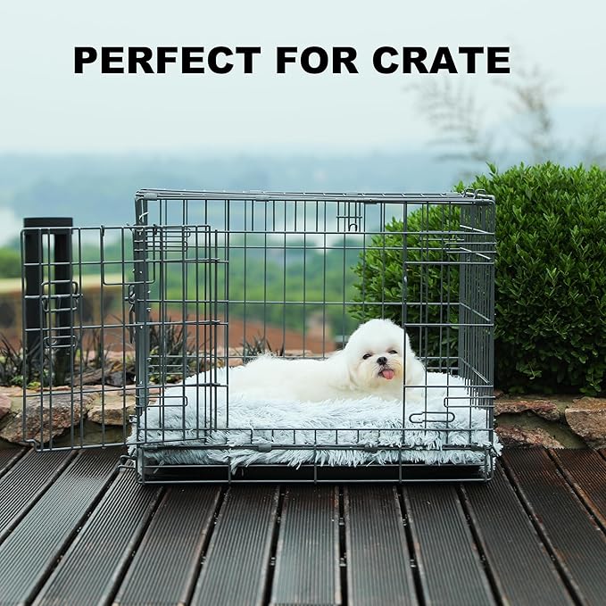 Bedfolks Waterproof Dog Crate Bed, Plush With Removable Washable Cover, Faux Fur Pad for Small Dogs and Cats, Fluffy Kennel 23"x18", Grey