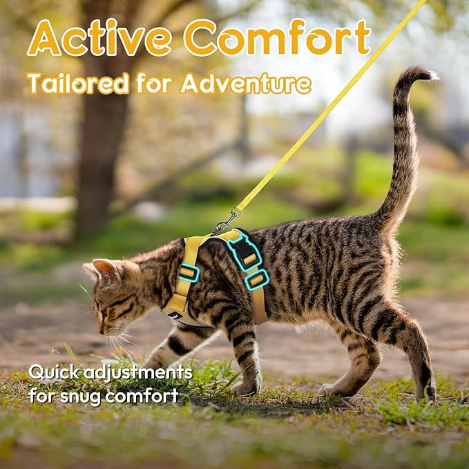 Dooradar Cat Harness and Leash Set, Escape Proof Safe Adjustable Kitten Vest Harnesses for Walking, Easy Control Soft Breathable Mesh Jacket with Reflective Strips for Cats, Yellow, XXS