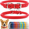 CollarDirect Rolled Leather Dog Collar, Soft Padded Round Puppy Collar, Handmade Genuine Leather Collar Dog Small Large Cat Collars 13 Colors (13-16 Inch, Red Textured)