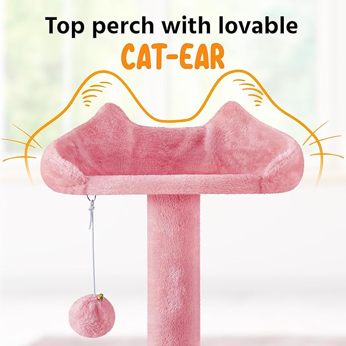 Yaheetech XL Cat Tree, 80in Multi-Level Cat Tower w/Scratching Posts, Double Condo, Perched Platforms and Dangling Balls, Pet Activity Center for Kittens Pets, Pink