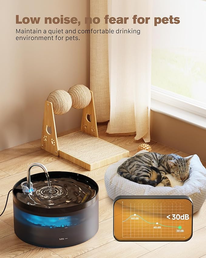 Cat Water Fountain: 108oz/3.2L Cat Fountain Super Silent Pet Drinking Dispenser - Water Fountains for Kitty Indoor - Quiet Pump and Faucet Design - Suitable for Cats and Dogs - BEMOONY