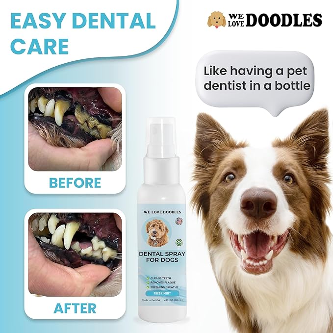 We Love Doodles Dog Dental Spray | Dental Solutions Plaque & Tartar Control Spray | Natural Oral Care Dog for Healthy Teeth & Gums, Freshens Breath Spray | 4oz