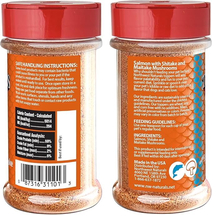 Northwest Naturals Freeze-Dried Functional Toppers - Beef Liver with Turmeric (4.5 oz), Salmon/Shiitake/Maitake Mushrooms (3.5 oz) - for Dogs and Cats, Human Grade Ingredients, All Natural