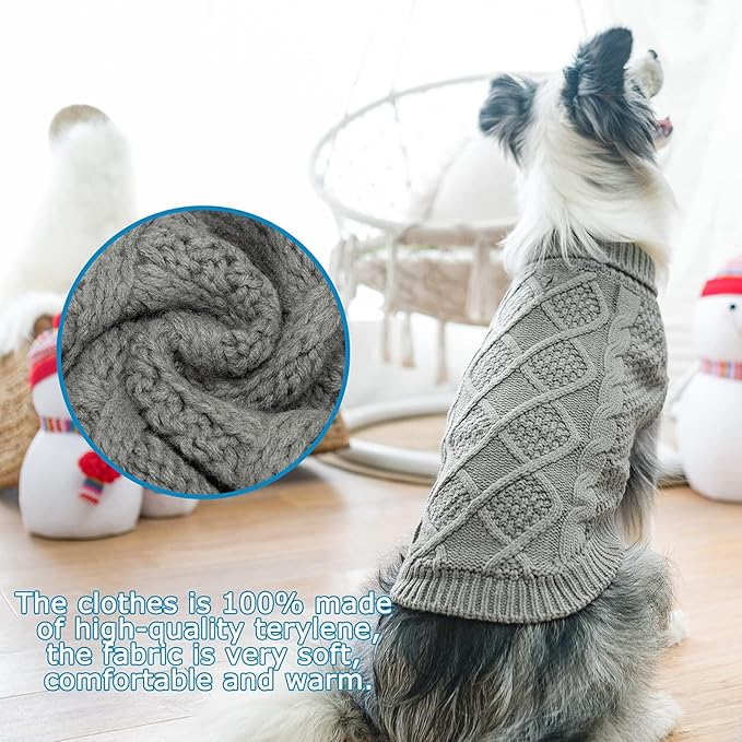Mihachi Turtleneck Dog Sweater - Winter Coat Apparel Classic Cable Knit Clothes with Leash Hole for Cold Weather, Ideal Gift for Pet in New Year