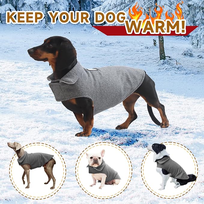 Fleece Dog Coat Pet Jacket Reflective for Cold Weather for Extra Large to Small Pets(Grey,S)