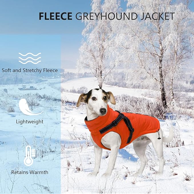 Geyecete Winter Warm Coat Waterproof Dog Winter Jacket with Harness Traction Belt,Pet Outdoor Jacket Dog Autumn and Winter Clothes for Medium, Small Dog-Orange-L