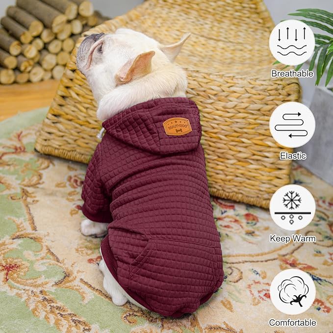 BEAUTYZOO Dog Hoodie for Small Medium Large Dogs, Winter Fall Warm Dog Clothes for Puppy S M Sized Dogs Girl Boy, Dog Sweater Shirt Hoodies with Pocket Bulldog Pitbull Cat Clothing Coat£¬Wine Red ML