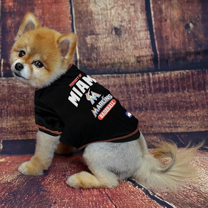 MLB Miami Marlins Dog T-Shirt, Small. - Licensed Shirt for Pets Team Colored with Team Logos