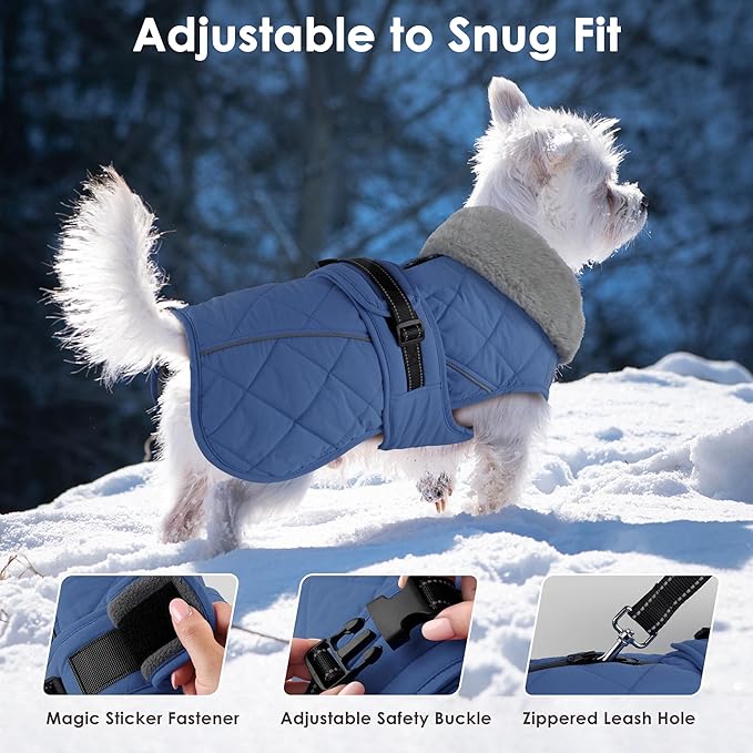 Dog Coat, Waterproof Dog Winter Jacket with Adjustable Buckle, Reflective Turtleneck Pet Snow Vest Warm Fleece Sweater for Small Medium Large Dogs - Blue, 3XL