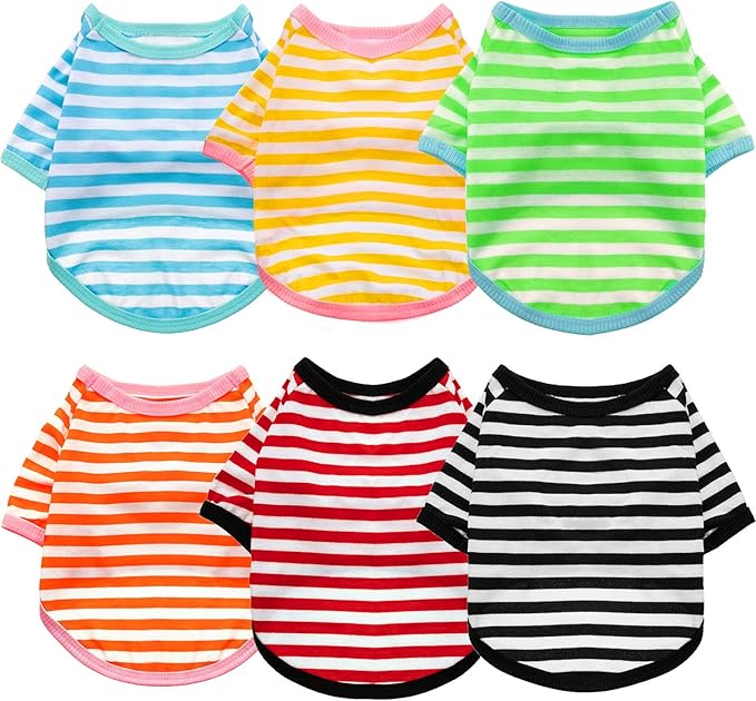 Geyoga 6 Pieces Dog Striped T-Shirt Cotton Breathable Pet Apparel Colorful Puppy Sweatshirt Clothes for Small to Medium Dogs Puppy(XL)