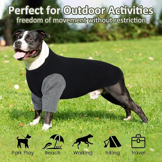 2 Pack Large Dog T-Shirts 3XL - Breathable Lightweight Cotton Clothes, Shedding Control Protect Skin Shirt for Dogs Husky, Labrador, Summer Hot Day Sleeping, Walk, Sea, Park Play, GreyBlack