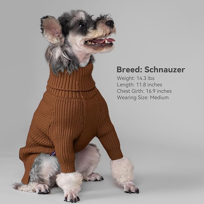 cyeollo 2XL Dog Sweater, Warm Stretchy Sweaters for Large Dogs Boy, Pullover Knitted Thermal Winter Big Dog Clothes with Sleeves, Turtleneck Pet Beagle Border Collie Apparel, Brown XXL
