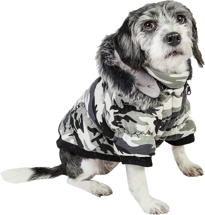 PET LIFE Classic Metallic Fashion Pet Dog Coat Jacket Parka w/ 3M Insulation and Removable Hood, Small, Deer Pattern