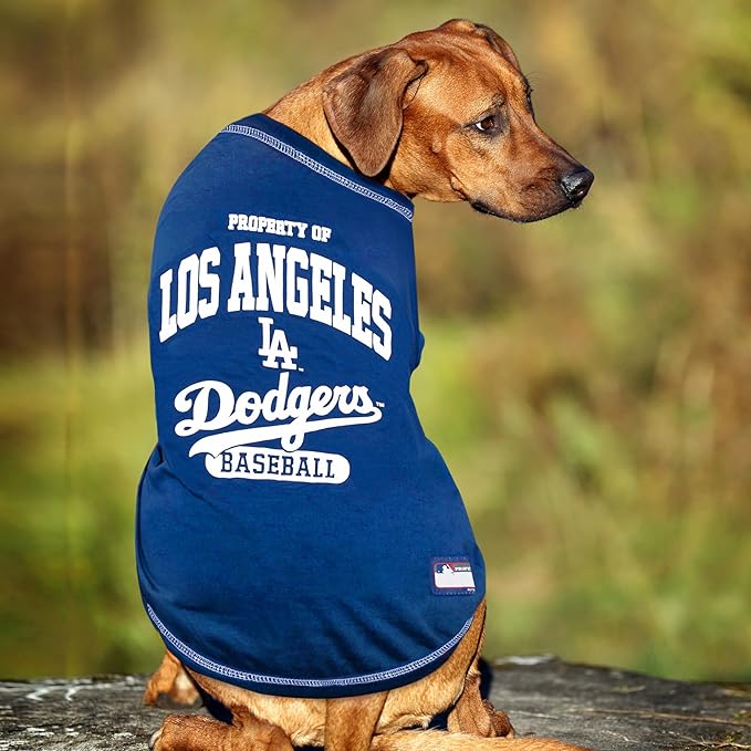 MLB LA Dodgers Dog T-Shirt, Large. - Licensed Shirt for Pets Team Colored with Team Logos. - Premium Stretchable Materials for The Comfort of Your Dog & cat.