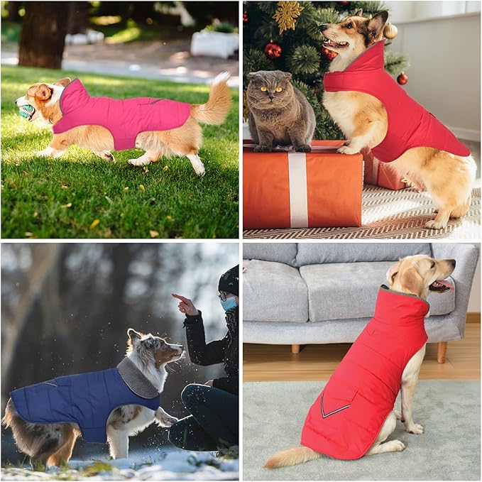 Dog Coat, Waterproof Dog Winter Jacket with Pocket, Reflective Adjustable Pet Snow Vest, Warm Cozy Fleece Sweater for Small Medium Extra Large Dogs - Purple, 2XL
