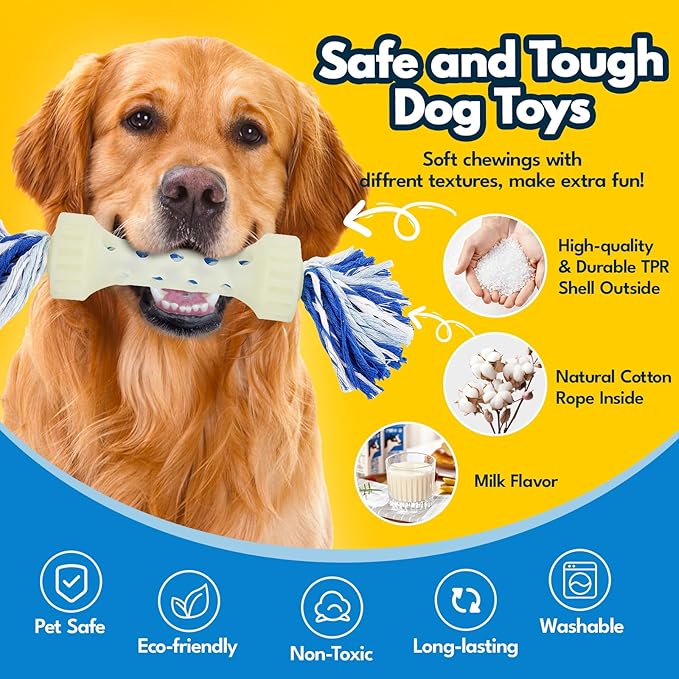 2PCS Premium Durable Rope Toys for Aggressive Chewers, Dog Tug of War Toys for Medium/Large Dogs, Glow in The Dark Outdoor Dog Fetch Toy, Interactive Dog Toy, Keep Your Powerful Chewers Busy