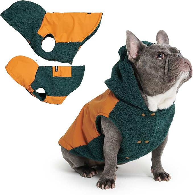 Spark Paws Reversible Dog Sweater, Sherpa Vest with Warm Fleece Lining, Warm Coat for Winter, Suitable for Small Medium, Large, XL XXL Dogs - Orange and Green - L
