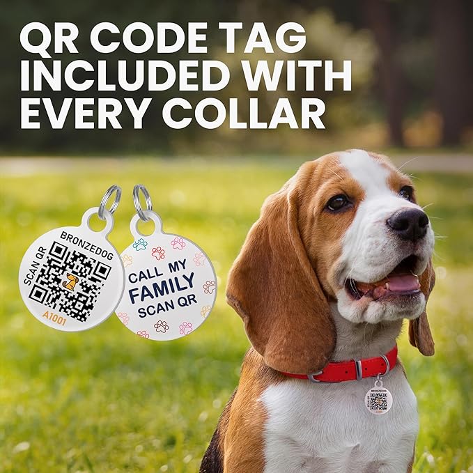 BronzeDog Rolled Leather Dog Collar with QR ID Tag, Adjustable Soft Round Collars for Small Medium Large Dogs Puppy (7" - 10" Neck Size, Blush)