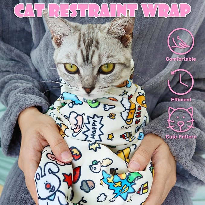 Cat Wrap for Cutting Nails Large Size 35.5in Self-Adhesive Cat Grooming Wrap Cat Nail Clipper Hammock Soft Cat Restraint Bag for Nail Clipping Cat Grooming Supplies(Under 22lbs)