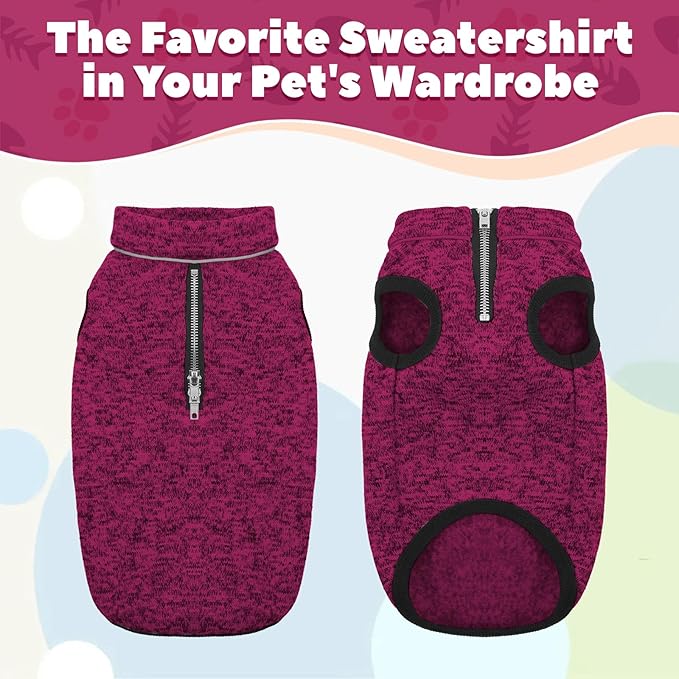 ROZKITCH X-Large Dog Sweater, Stretchy Jacket with Fleece Lining, Knit Pet Coat for Large with Zipper Opening for Harness, Fleece Jumpsuit Adjustable Neck Reflective Pet Jacket Rosered XL