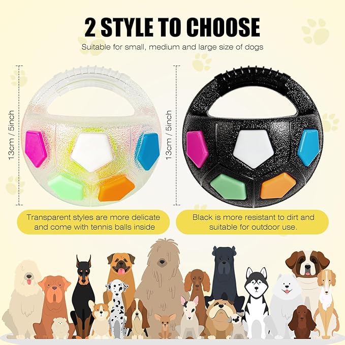 Dog Toy Ball with Handle, Toss and Fetch Play, Interactive Ball for Dogs Playing, Squeaky Floating (Transparent)