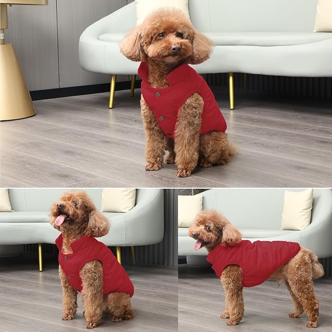 2 Layers Fleece Lined Warm Dog Jacket for Puppy Winter Cold Weather,Soft Windproof Small Dog Coat,Red S