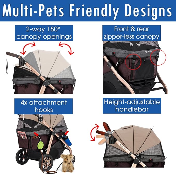 HPZ Pet Rover Titan-HD Premium Super-Sized Dog/Cat/Pet Stroller SUV Travel Carriage/w Access Ramp/100Lbs Capacity/Pumpless Rubber Wheels/Aluminum Frame for Small, Med, Large, XL Pets (Taupe)