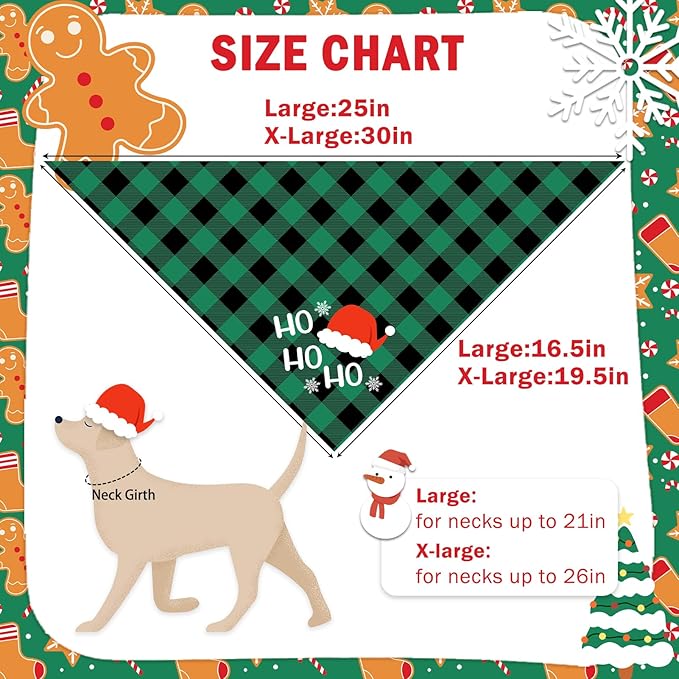 SCENEREAL Christmas Dog Bandanas 2 Pack, Puppy Snowman Xmas Triangle Bibs Handkerchief, Reversible Holiday Dog Bandana for Boy and Girl, Premium Pet Scarf for Small Medium Large Dogs L
