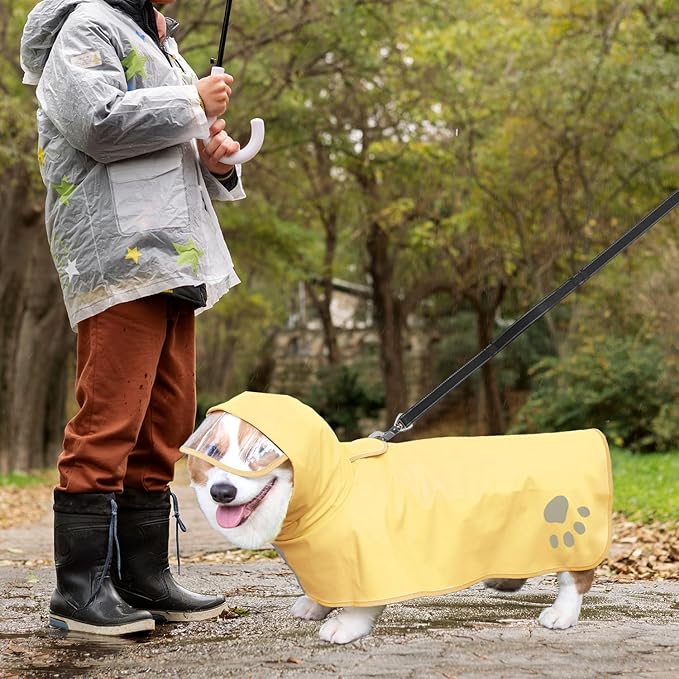 Dog Raincoat Hooded Slicker Poncho - Reflective Lightweight Pet Rain Jacket Coat,Dog Waterproof Raincoat with Adjustable Belly Strap for Small,Medium, Large Dogs