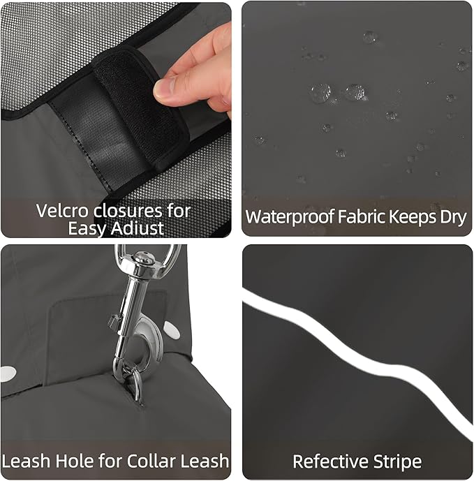 Mile High Life Dog Raincoat, Adjustable Waterproof Pet Rain Jacket, Reflective Hooded Poncho for Small Medium Large Dogs, Lightweight Breathable Pet Rain Coat (Dark Gray,XS Chest 15"-18")