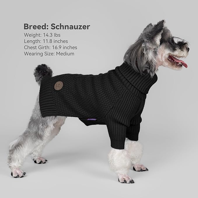 cyeollo Small Fleece Dog Sweater, Tureleneck Sweatershirt for Small Boy & Girl Dogs Pullover Doggy Clothes in Cold Weather Stretchy Fall Winter Pet Outfit Puppy Jacket, Black M