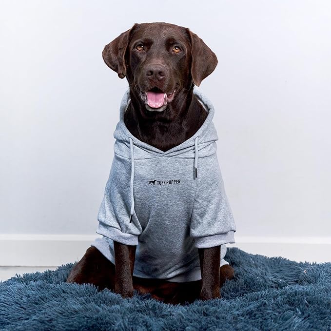 Tuff Pupper Dog Hoodie | Premium Quality 100% Organic Cotton | Ultra Soft Interior for Superior Comfort | Elastic Cuffs & Drawstring for Warmth | Stretch Fit Suitable for All Breeds (Gray, XXL)